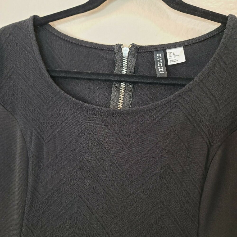 Divided H&M Dress Women Medium Black Chevron Embroidery Mini Slim Fitted Stretch - Picture 3 of 12
